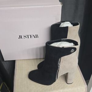 JustFab Two-Tone Black and Tan Ankle Boots